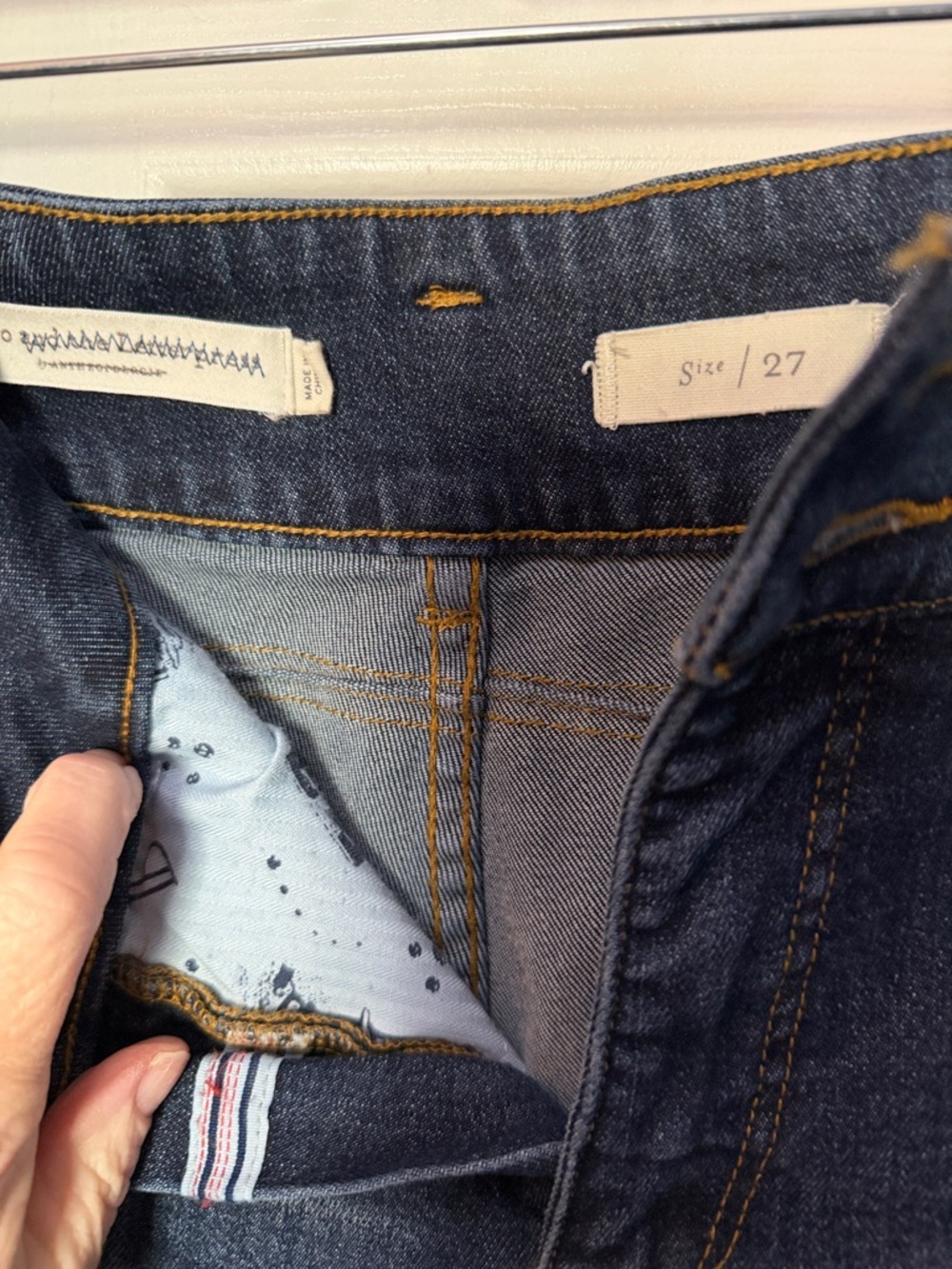 Pilcro and the Letterpress Dark Indigo Jeans with Gold Stitching